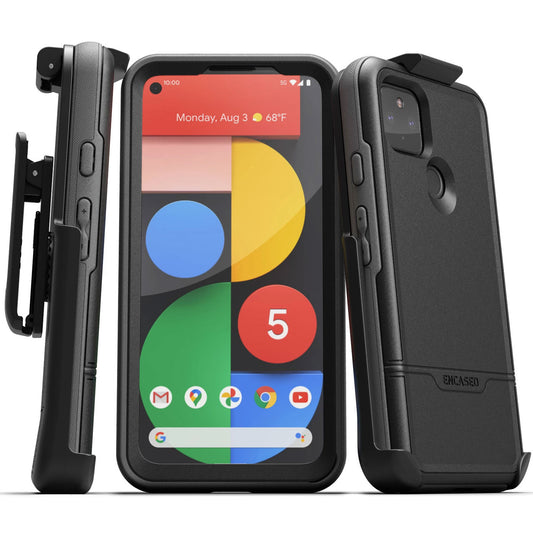 Encased Rebel Case Google Pixel 5 5G with Belt Clip Holster - Black