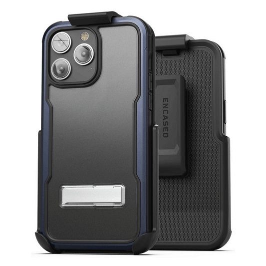 Encased Exos Armor Case iPhone 14 Pro Max with Belt Clip Holster - Blue