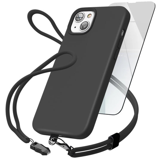 Encased Silicone Case iPhone 14 with Neck and Wrist Strap - Black
