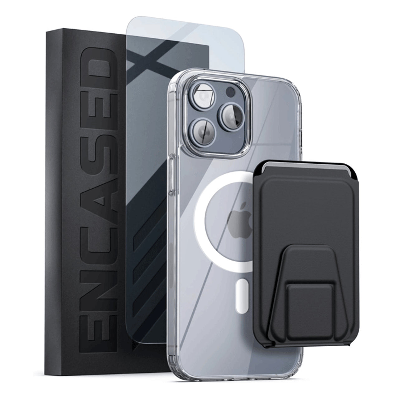 Encased Clear Back Magsafe Case iPhone 14 Pro with Leather Wallet - Clear