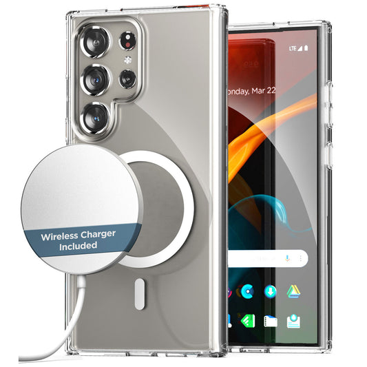 Encased Clear MagSafe Case Samsung Galaxy S24 Ultra with Portable MagSafe Charger - Clear