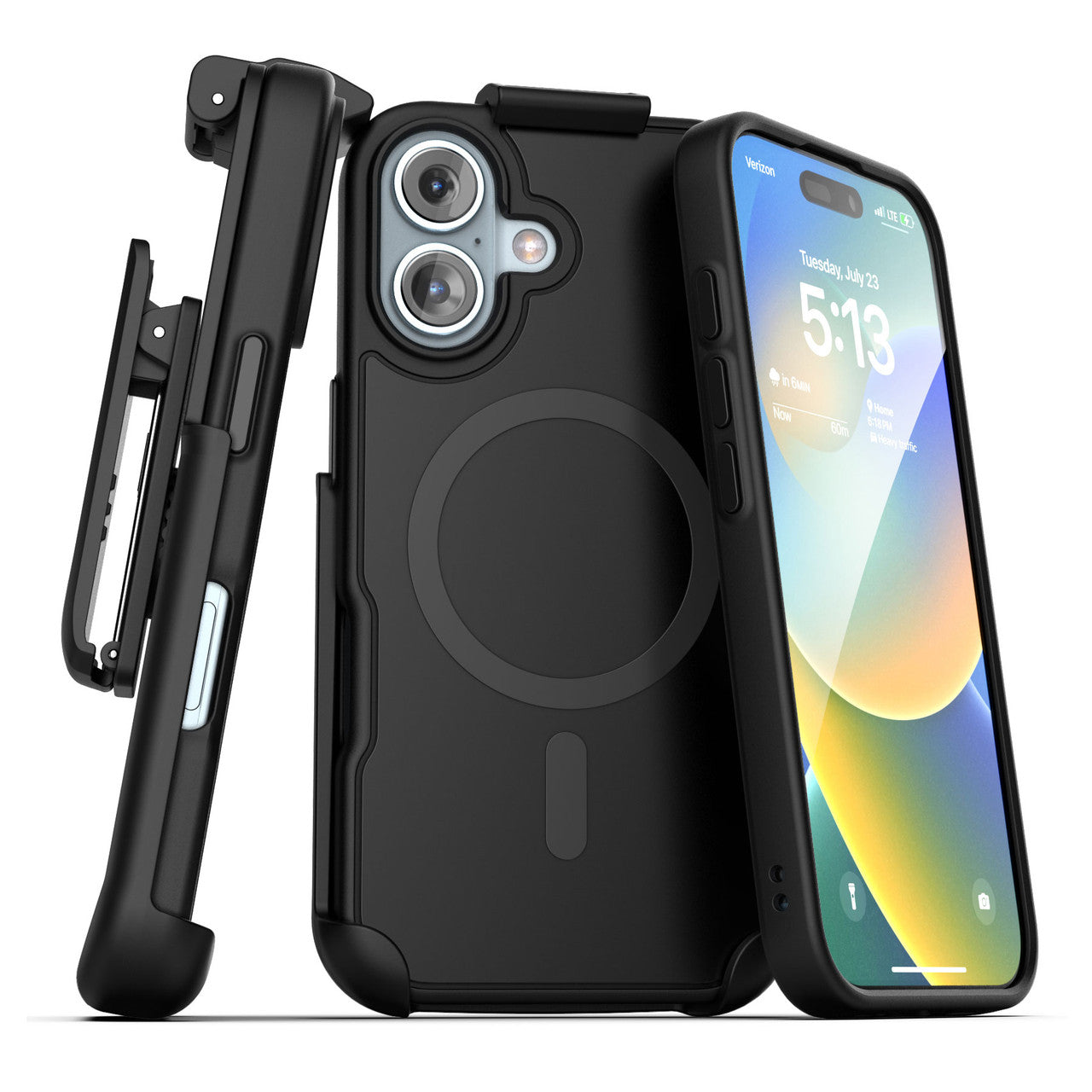 Encased Slimshield MagSafe Case iPhone 16 with Belt Clip Holster - Black