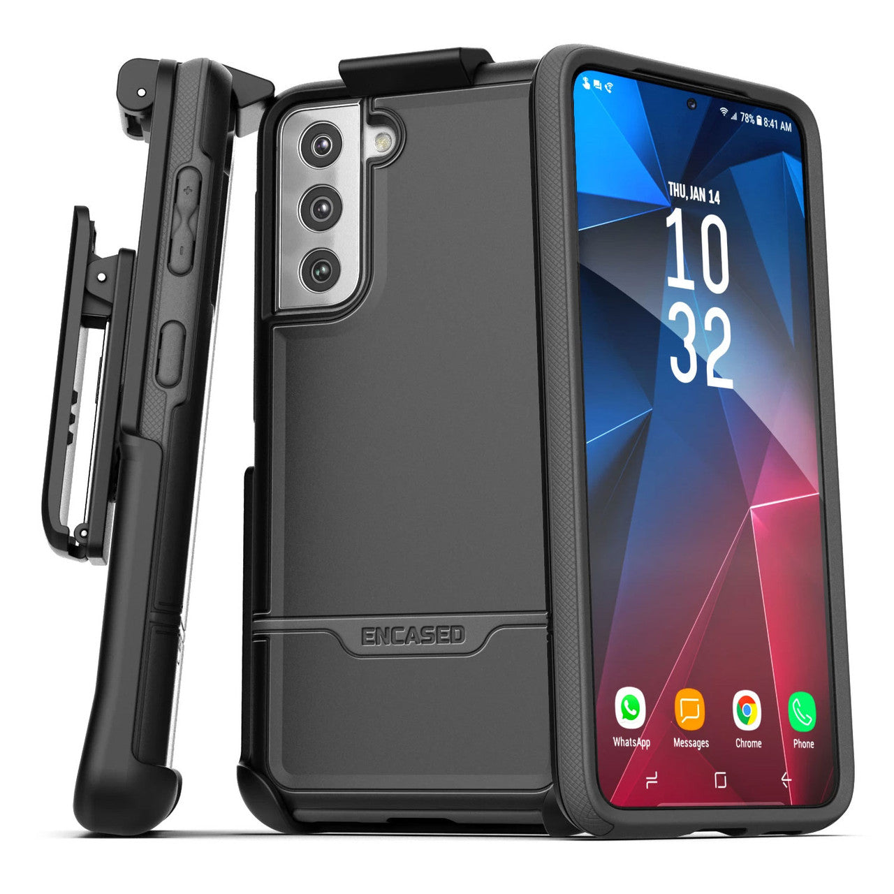 Encased Rebel Case Samsung Galaxy S21 FE 5G With Belt Clip Holster - Black