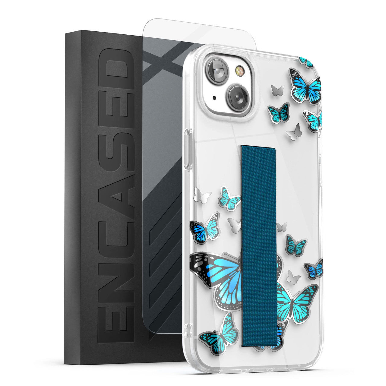 Encased Loop Case with Screen Protector iPhone 14 Plus - Silver Blue Butterfly