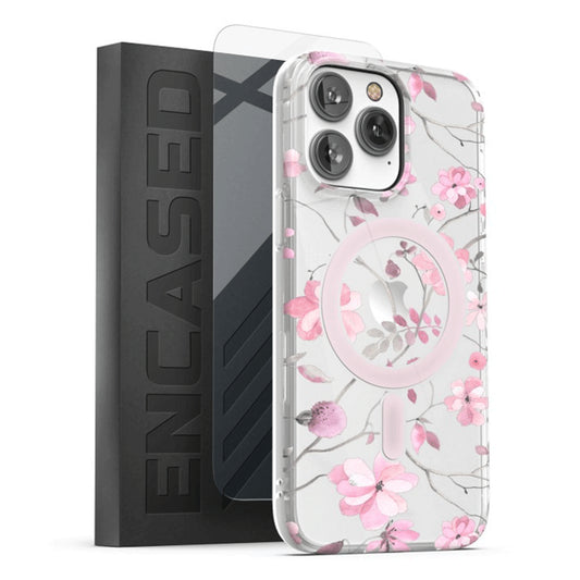 Encased Lexion MagSafe Case with Screen Protector iPhone 14 Pro Max - Pink Flowers