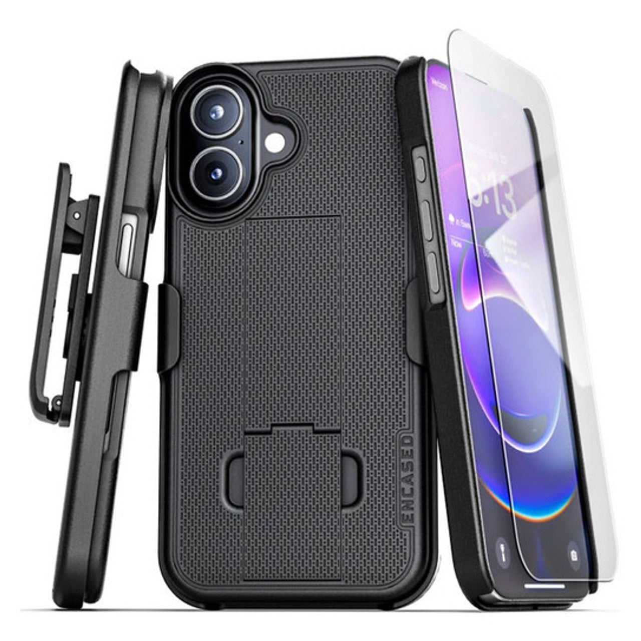 Encased DuraClip Case iPhone 17 with Belt Clip Holster and Screen Protector - Black