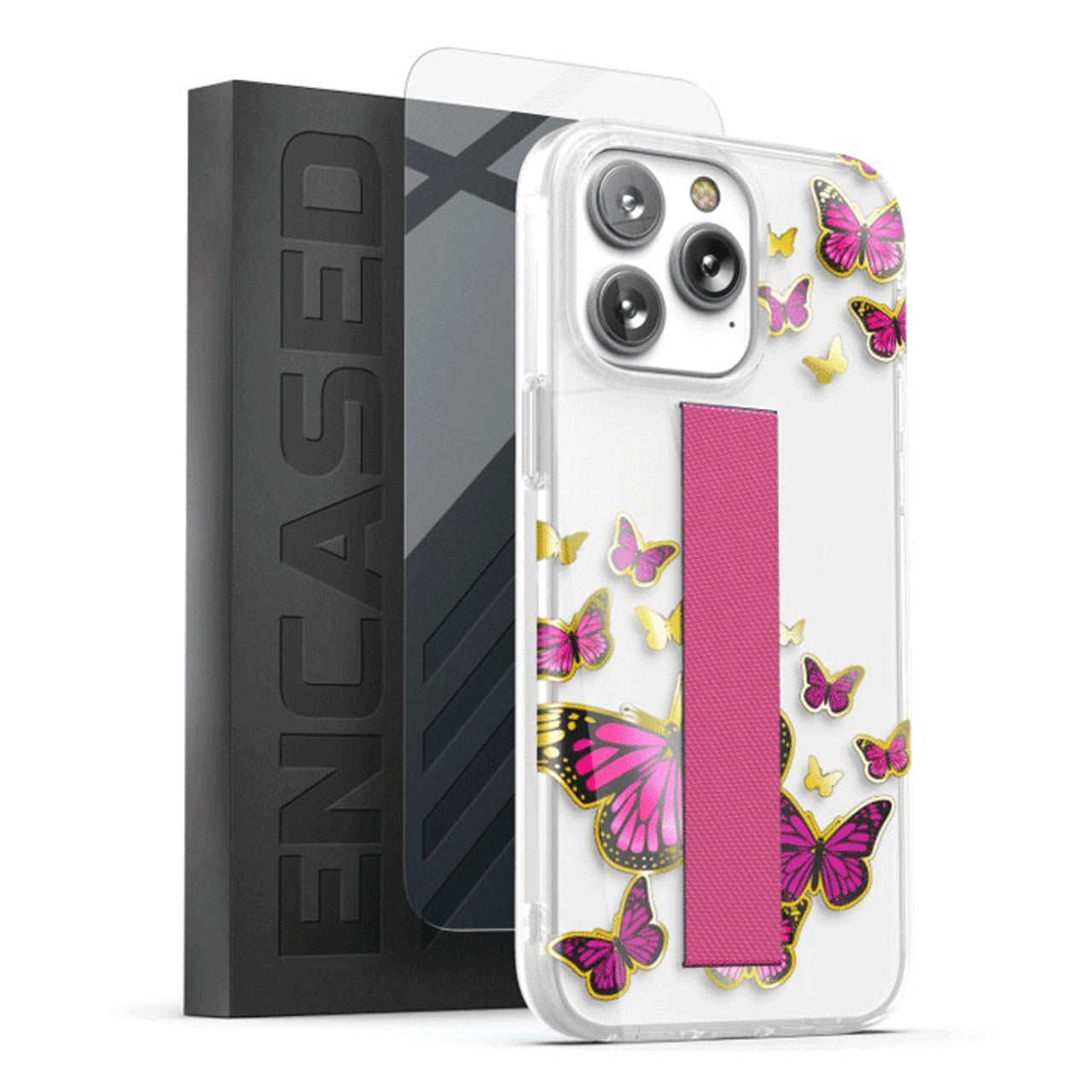 Encased Loop Case with Screen Protector iPhone 14 Pro - Golden Pink Butterfly