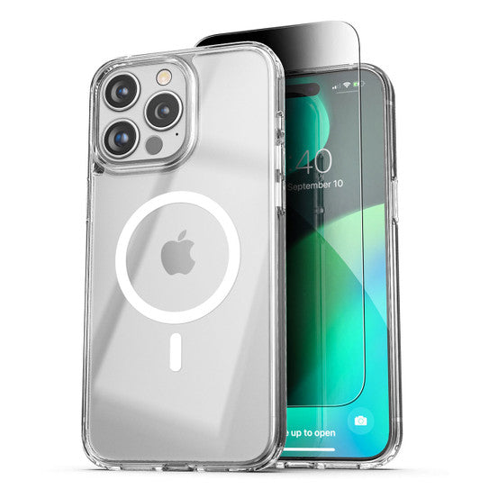 Encased Magsafe Clear Case iPhone 15 Pro Max with Privacy Screen Protector - Clear