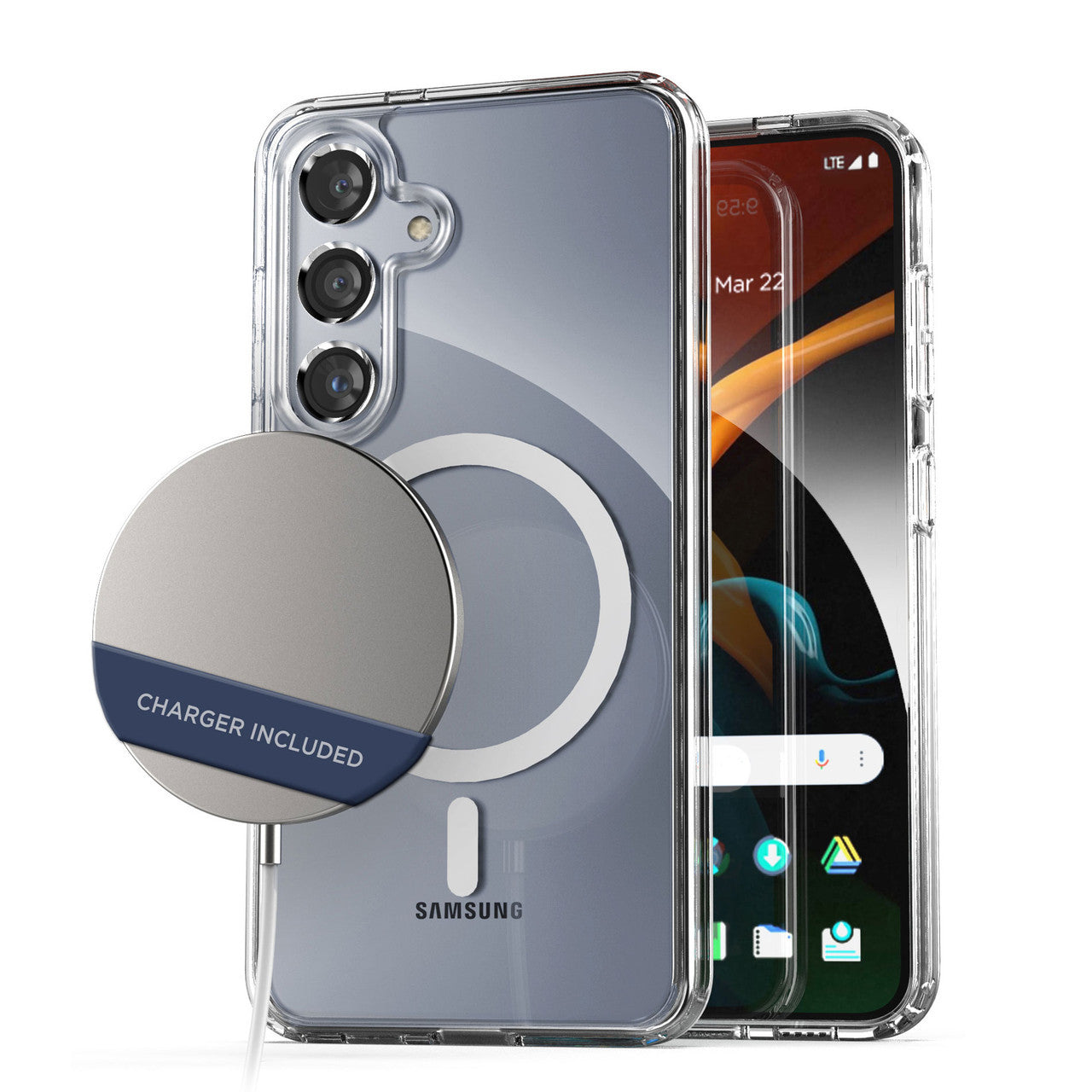 Encased Clear MagSafe Case Samsung Galaxy S24 with Portable MagSafe Charger - Clear