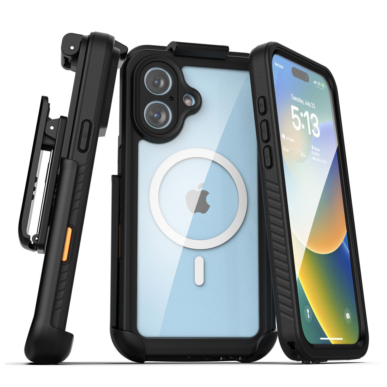 Encased Waterproof Case iPhone 16 Plus with Belt Clip Holster - Clear