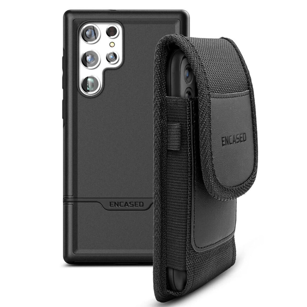 Encased Rebel Case Samsung Galaxy S22 Ultra with Pouch - Black