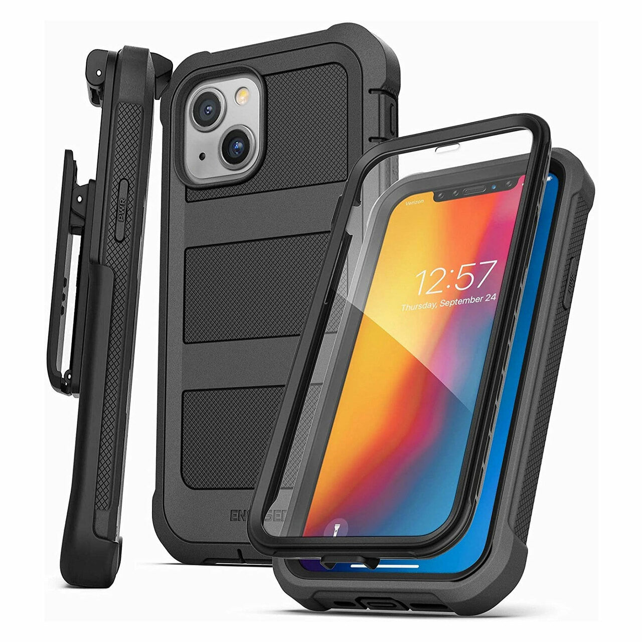 Encased Falcon Shield Case iPhone 13 with Belt Clip Holster - Black