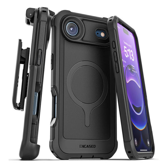 Encased Falcon Shield Case iPhone 17 Air with Belt Clip Holster and Built-In PET Screen Protector - Black