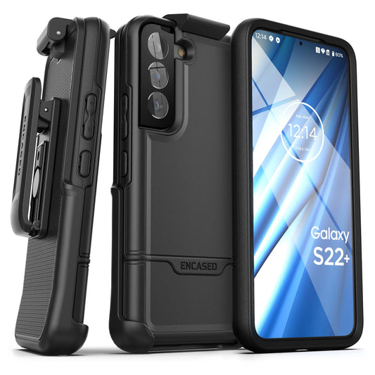 Encased Rebel Case Samsung Galaxy S22+ Plus with Belt Clip Holster - Black