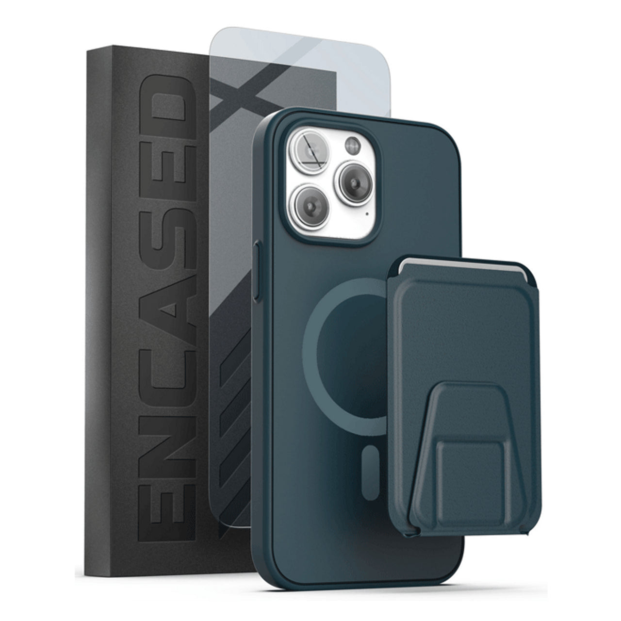 Encased Slimshield Magsafe Case iPhone 14 Pro with Leather Wallet - Blue