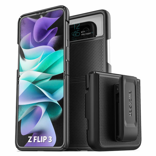 Encased Duraclip Case Samsung Galaxy Z Flip 3 with Belt Clip Holster - Black