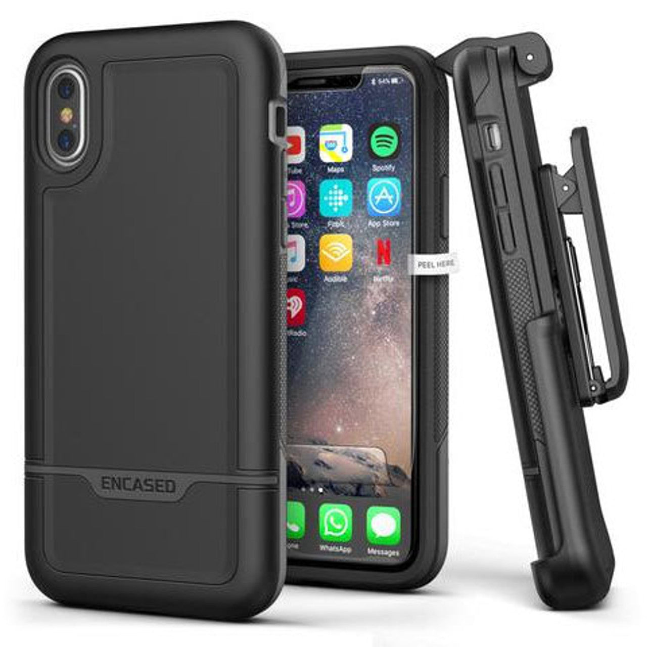 Encased Rebel Case iPhone X/Xs with Belt Clip Holster - Black