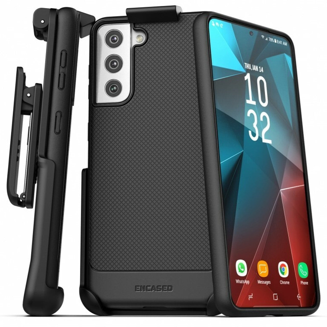 Encased Thin Armor Case Samsung Galaxy S21+ Plus 5G with Belt Clip Holster - Black