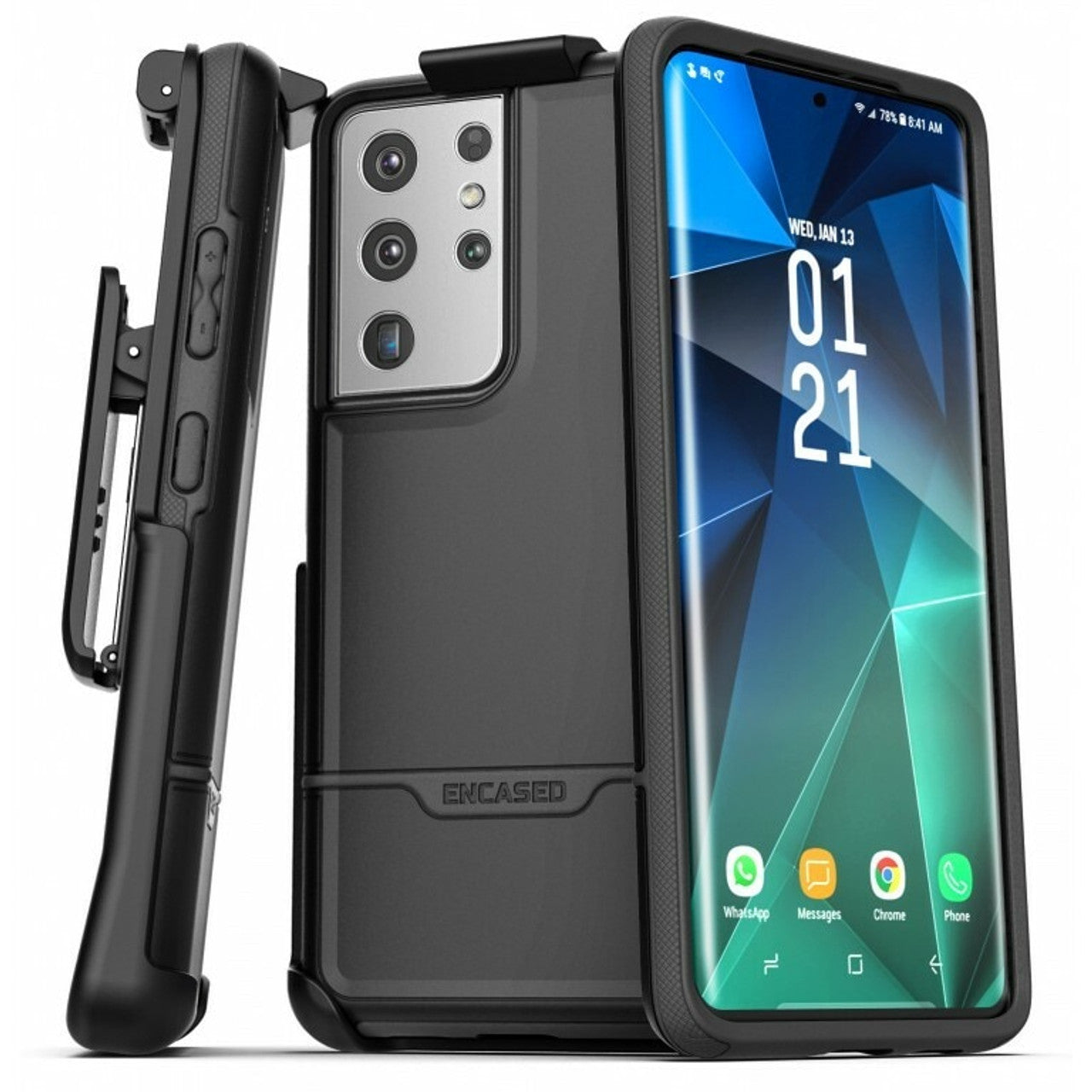 Encased Rebel Case Samsung Galaxy S21 Ultra 5G with Belt Clip Holster - Black