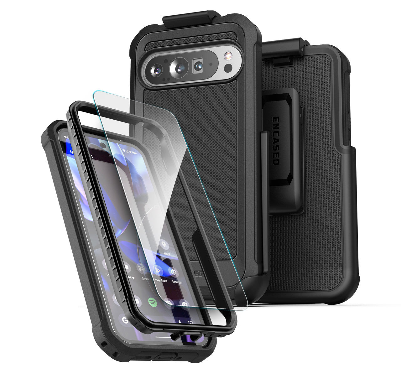 Encased Falcon Case Google Pixel 9 Pro XL with Belt Clip Holster - Black