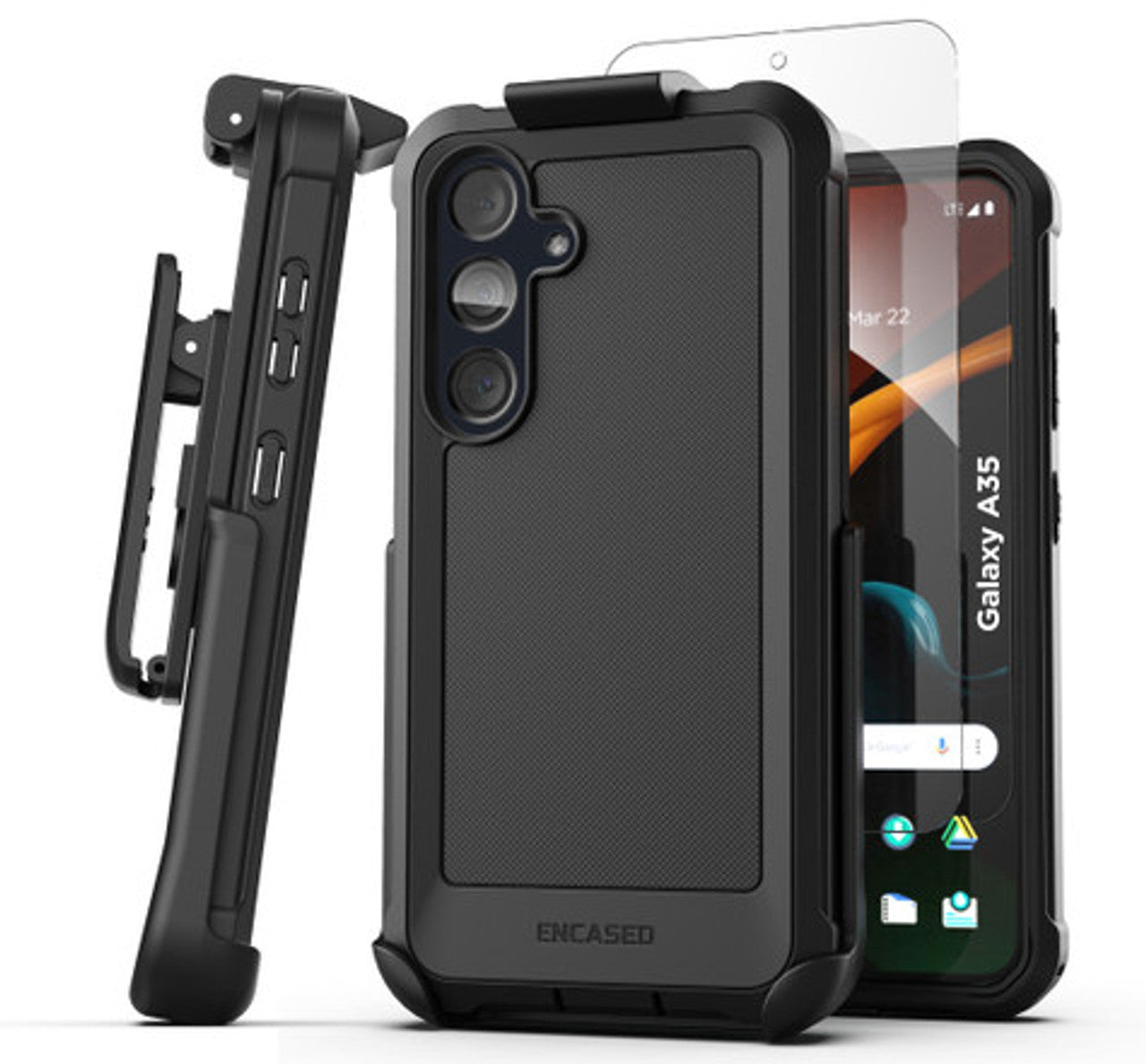 Encased Falcon Case Samsung Galaxy A35 5G with Belt Clip Holster & UHD Screen Protector - Black