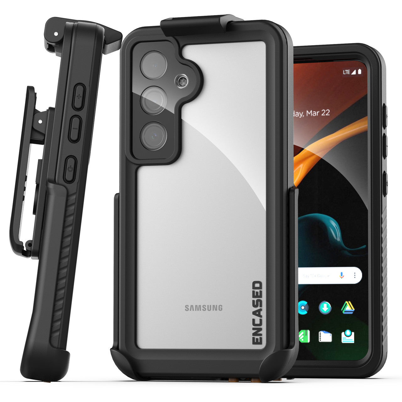 Encased Waterproof Case Samsung Galaxy S24+ Plus with Belt Clip Holster - Black