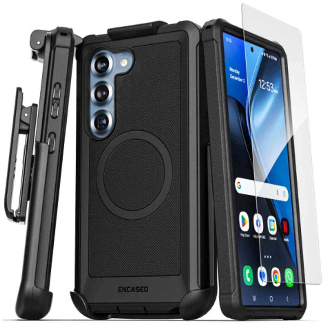 Encased Falcon Case Samsung Galaxy S25+ Plus with Belt Clip Holster - Black