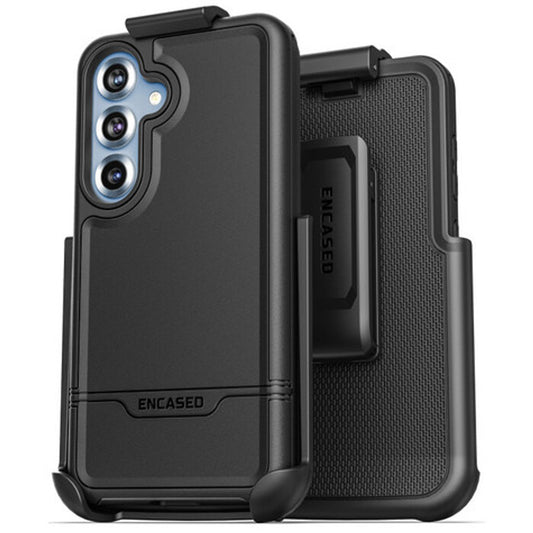 Encased Rebel Case Samsung Galaxy S25 with Belt Clip Holster - Black