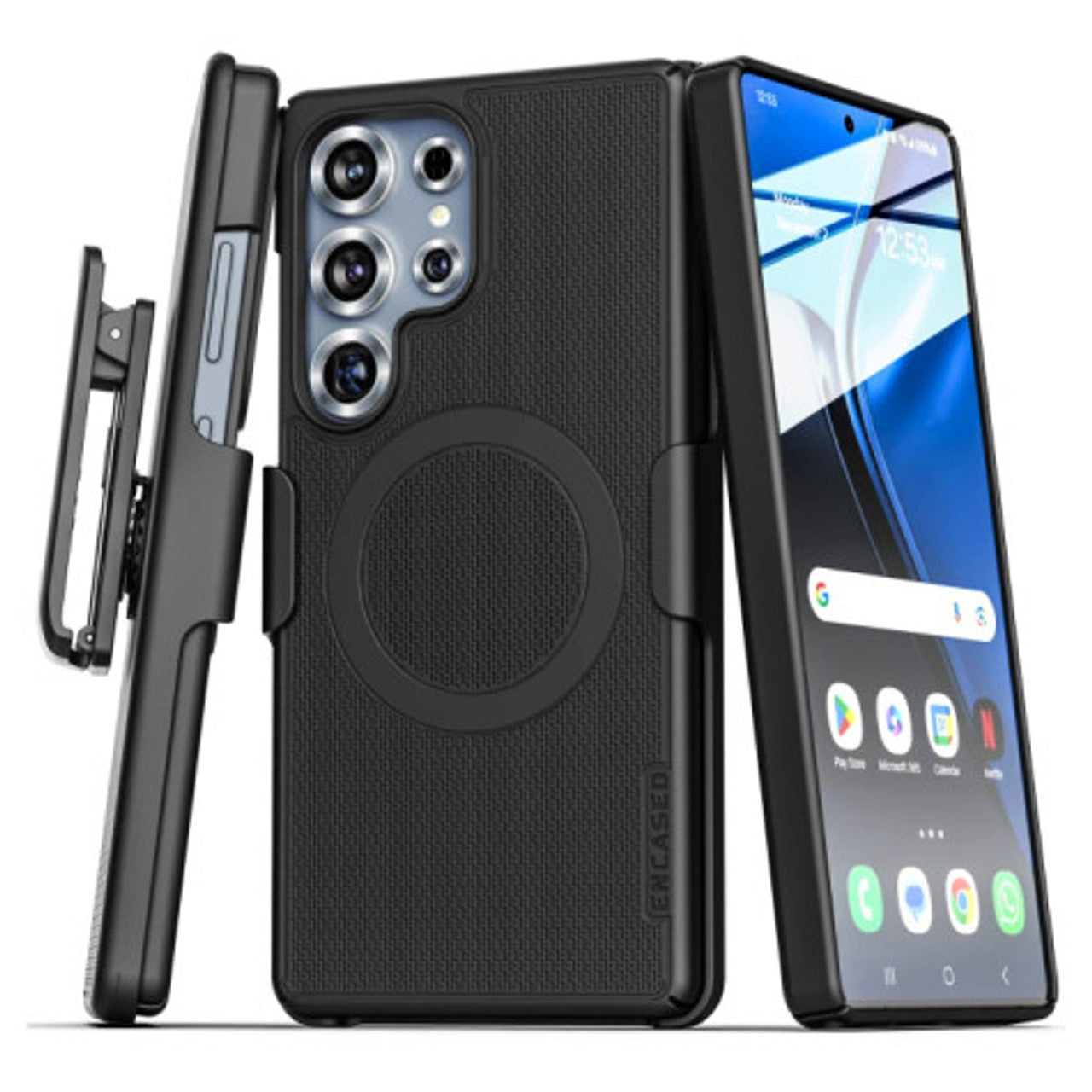 Encased Slimline Case Samsung Galaxy S25 Ultra with Belt Clip Holster - Black