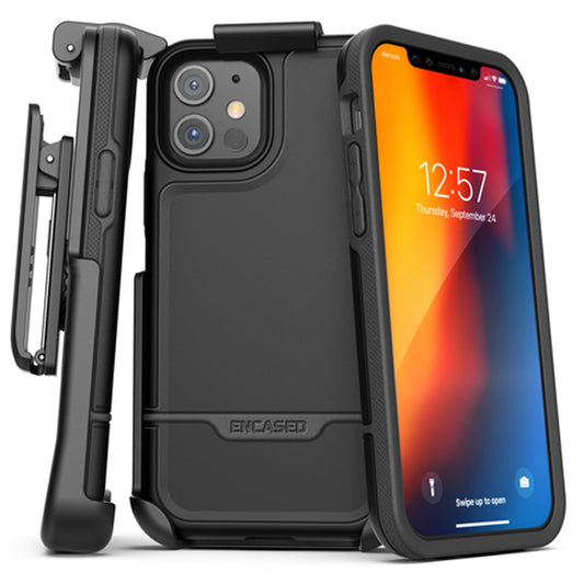 Encased Rebel Case iPhone 12/12 Pro with Belt Clip Holster - Black