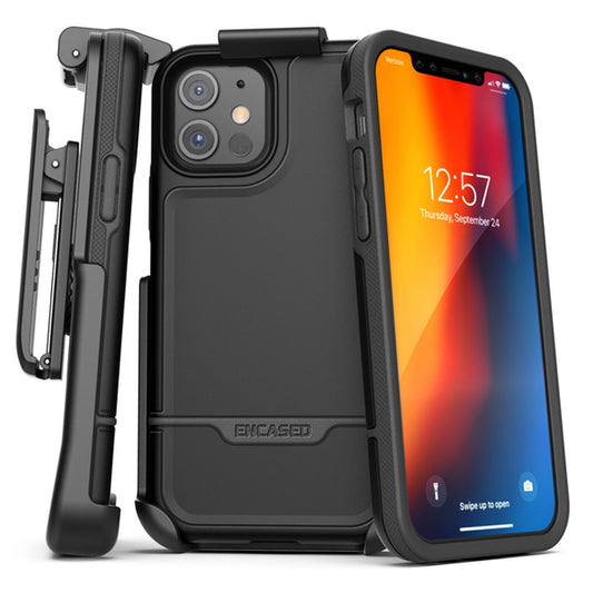 Encased Rebel Case iPhone 12 Mini with Belt Clip Holster - Black