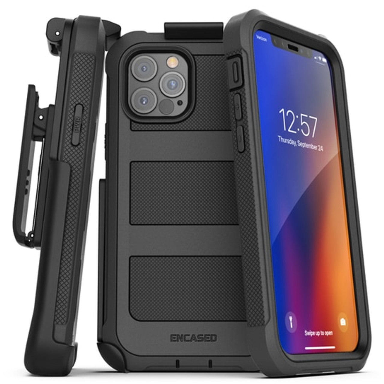 Encased Falcon Case Built-in Screen Guard iPhone 12 Pro Max with Belt Clip Holster - Black