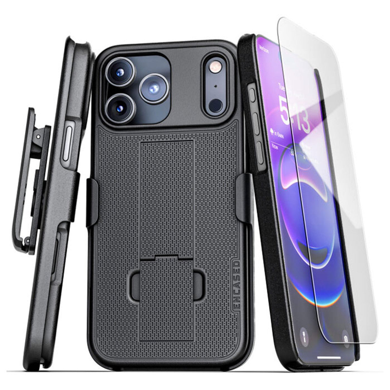 Encased DuraClip Case iPhone 17 Pro Max with Belt Clip Holster and Screen Protector - Black