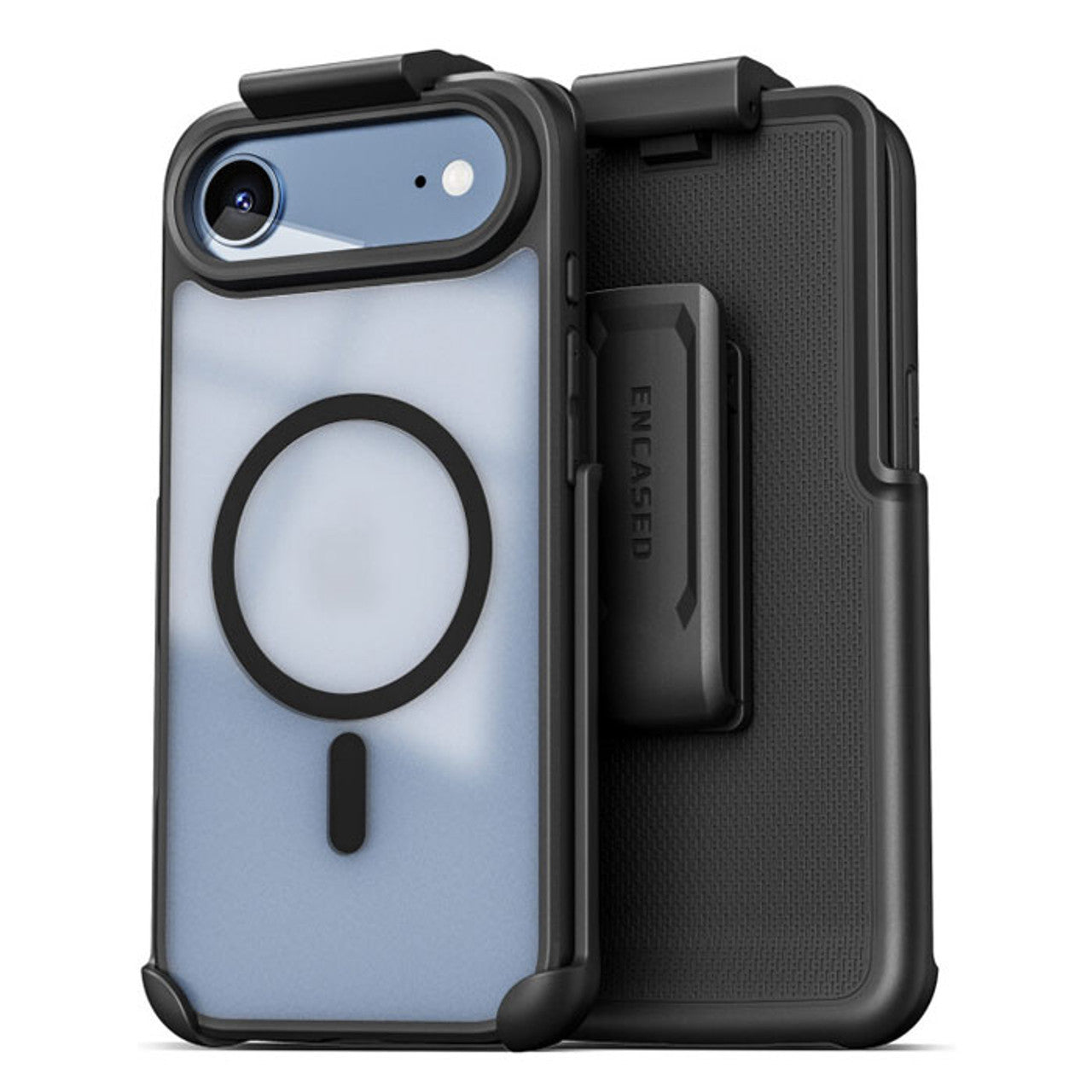 Encased Frosted SlimShield Case iPhone 17 Air with Belt Clip Holster - Black/Clear