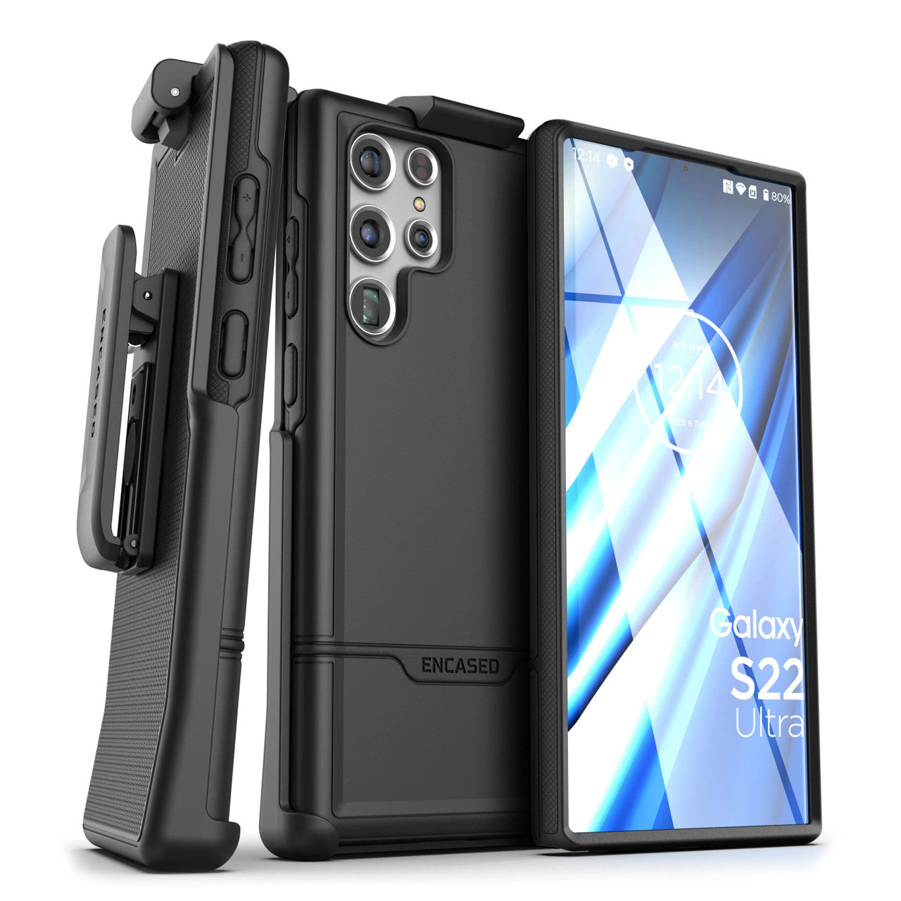 Encased Rebel Case Samsung Galaxy S22 Ultra with Belt Clip Holster - Black