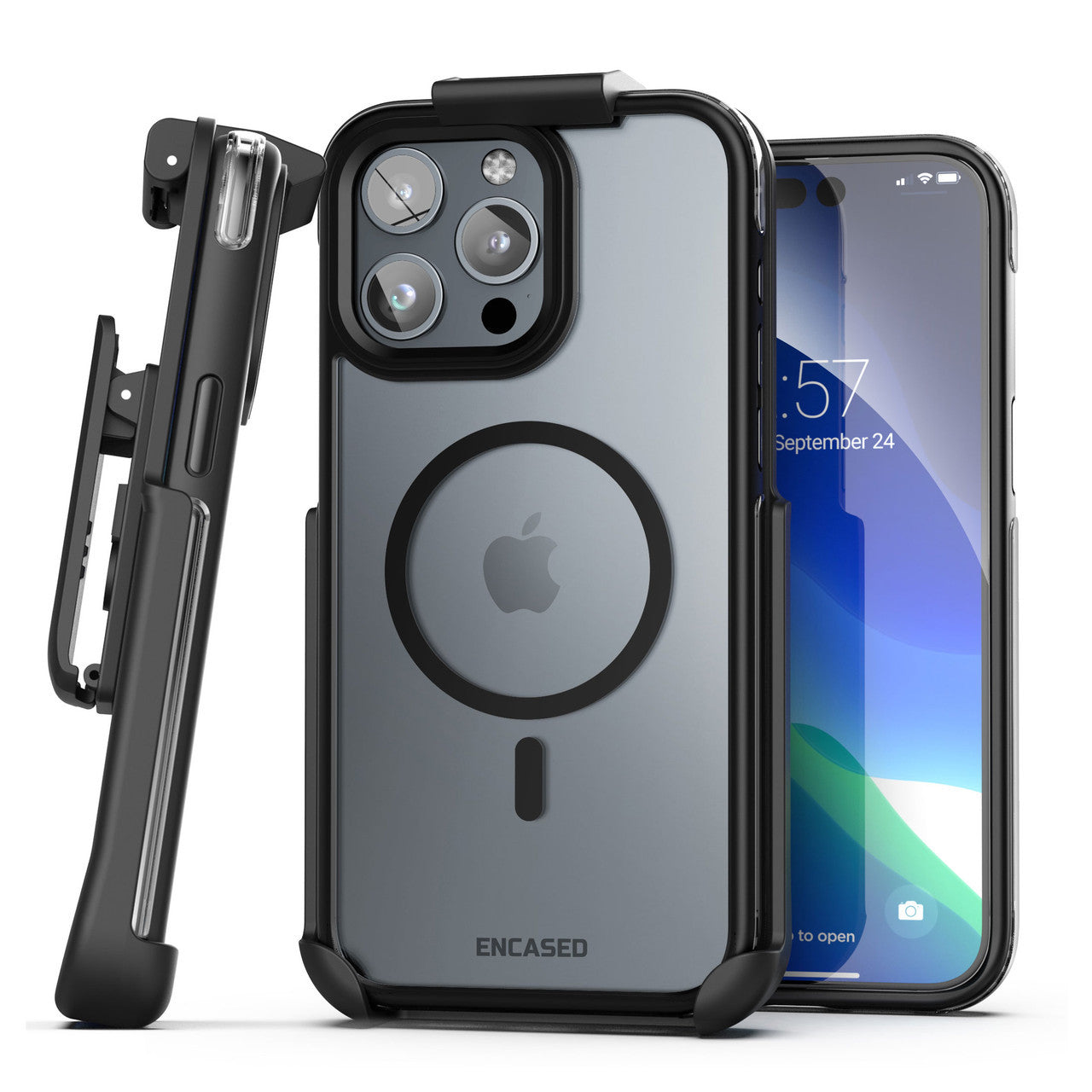 Encased MAG-AIR Case iPhone 15 Pro with Belt Clip Holster - Clear