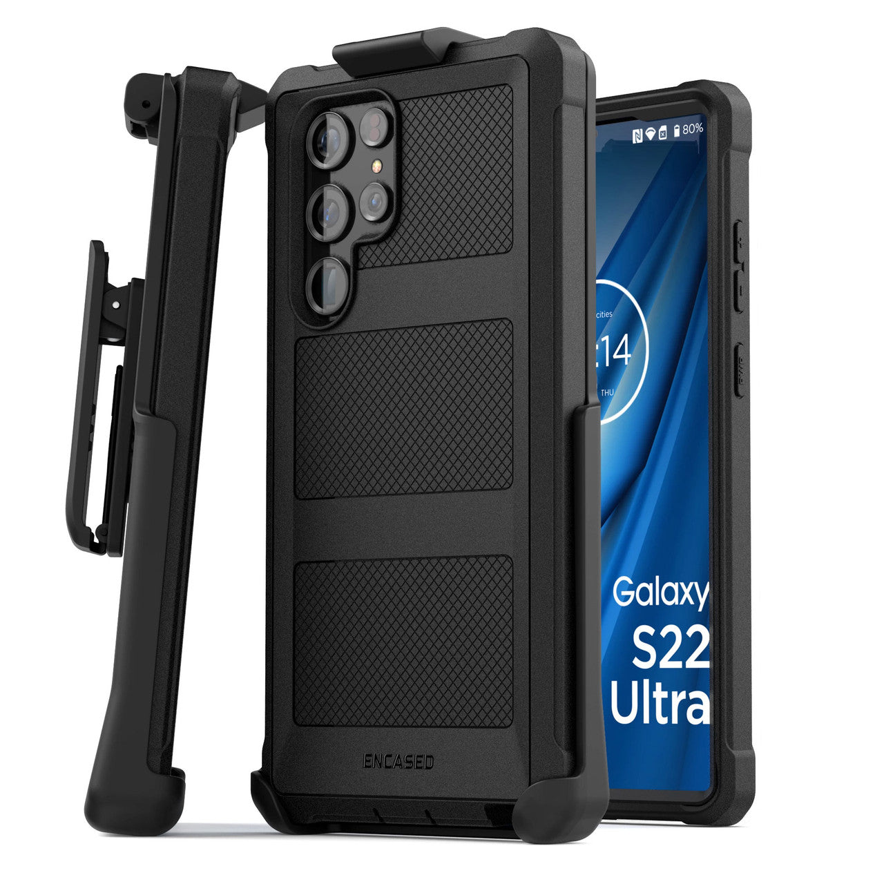 Encased Falcon Case Samsung Galaxy S22 Ultra with Belt Clip Holster - Black