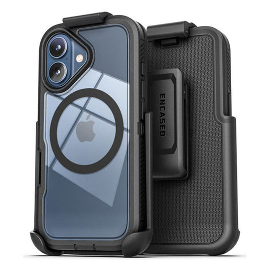 Encased Voyager Case iPhone 17 with Belt Clip Holster - Black/Clear