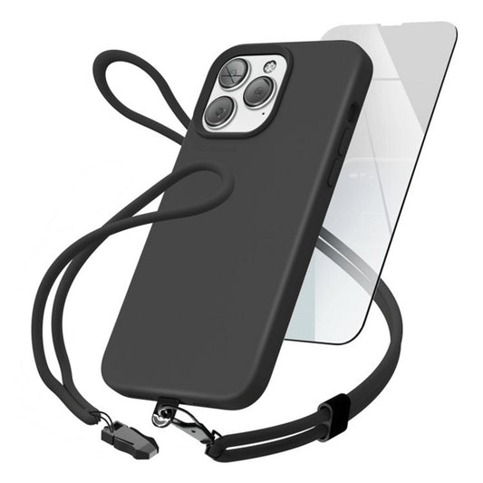 Encased Silicone Case iPhone 14 Pro with Neck and Wrist Strap - Black