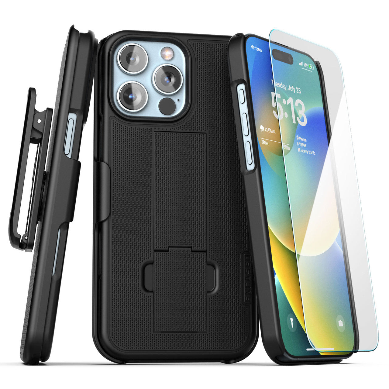 Encased Duraclip Case iPhone 16 Pro Max with Tempered Glass - Black
