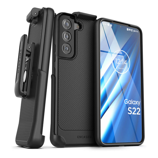 Encased Thin Armor Case Samsung Galaxy S22 with Belt Clip Holster - Black