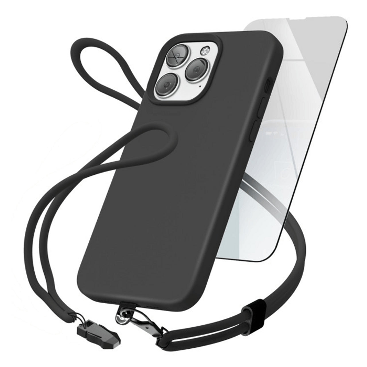 Encased Silicone Case iPhone 14 Pro Max with Neck and Wrist Strap - Black