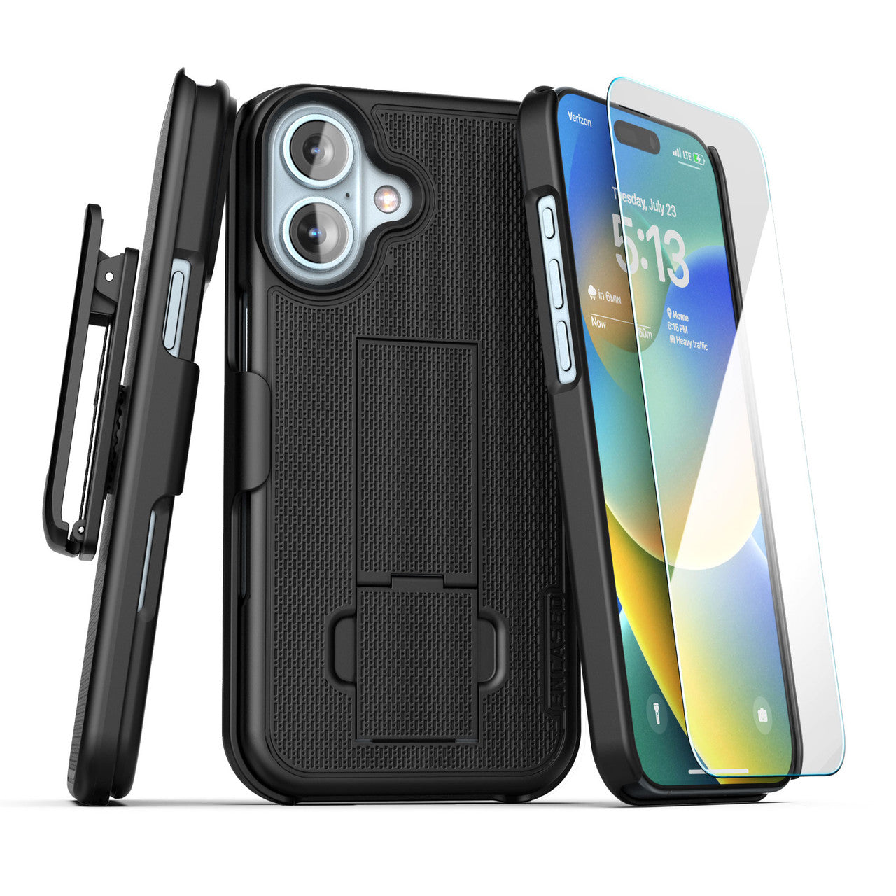 Encased Duraclip Case iPhone 16 Plus with Tempered Glass - Black