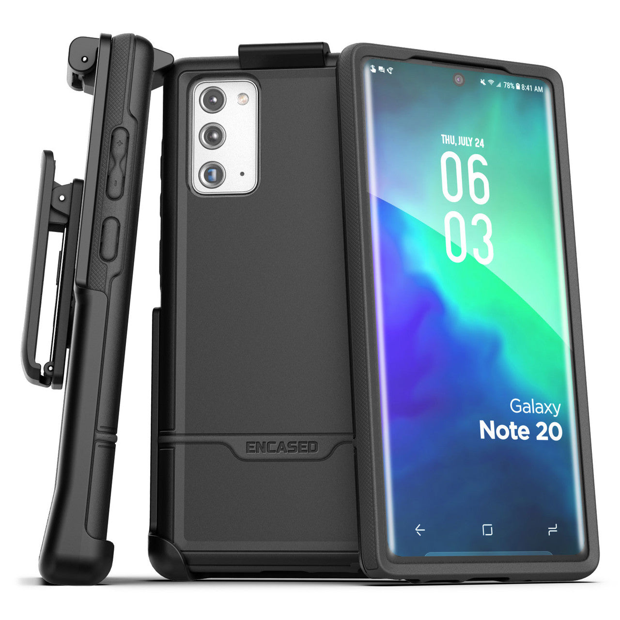 Encased Rebel Case Samsung Galaxy Note20 5G with Belt Clip Holster - Black