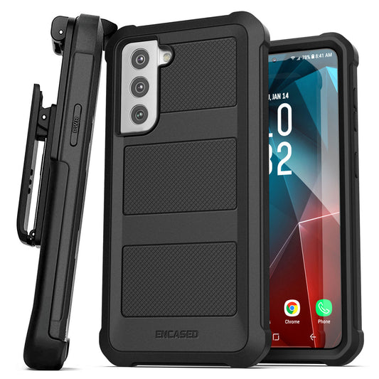 Encased Falcon Case Samsung Galaxy S21 FE 5G with Belt Clip Holster - Black
