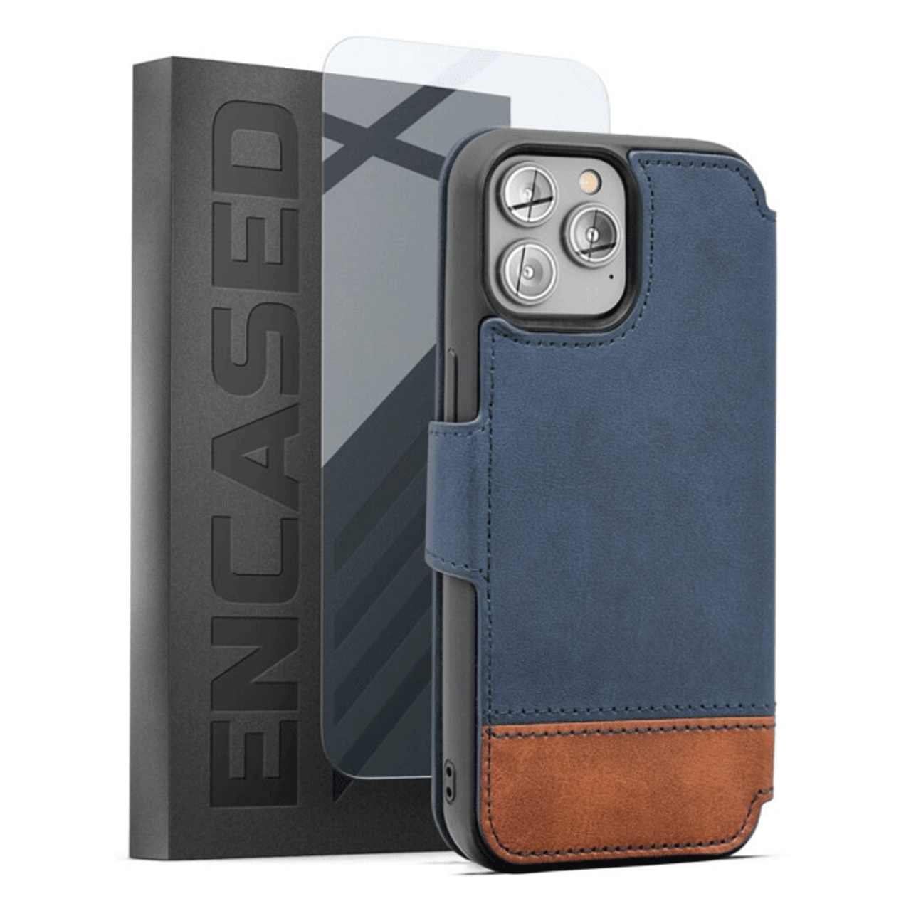 Encased Leather Folio Wallet Case with Screen Protector iPhone 14 Pro - Brown