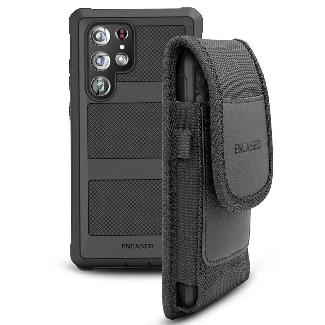 Encased Falcon Shield Case Samsung Galaxy S22 Ultra with Pouch - Black