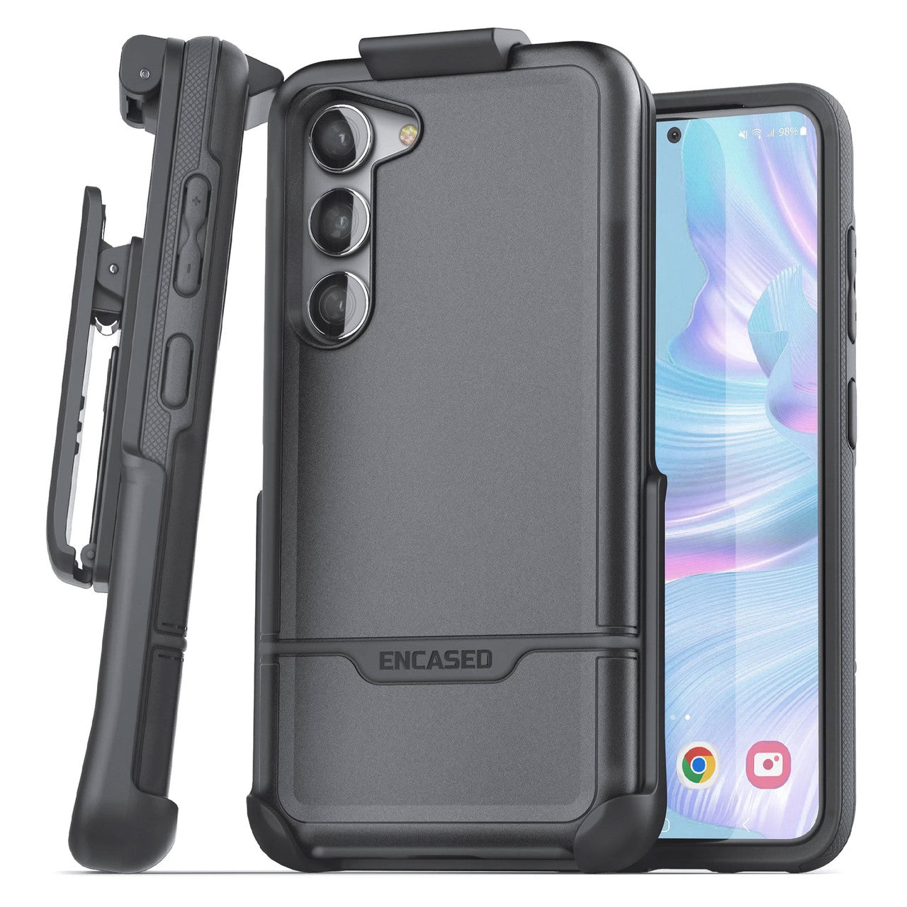 Encased Rebel Case Samsung Galaxy S23 with Belt Clip Holster - Black