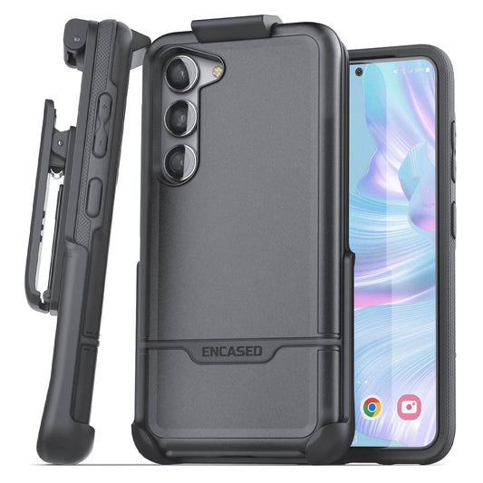 Encased Rebel Case Samsung Galaxy S23 with Belt Clip Holster - Black