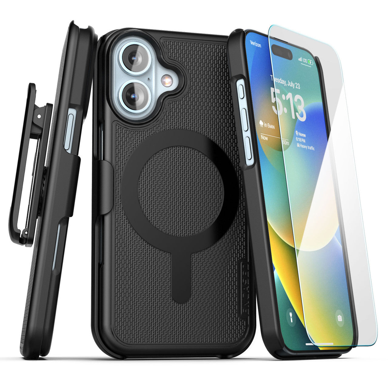 Encased Slimline Case iPhone 16 with Tempered Glass - Black